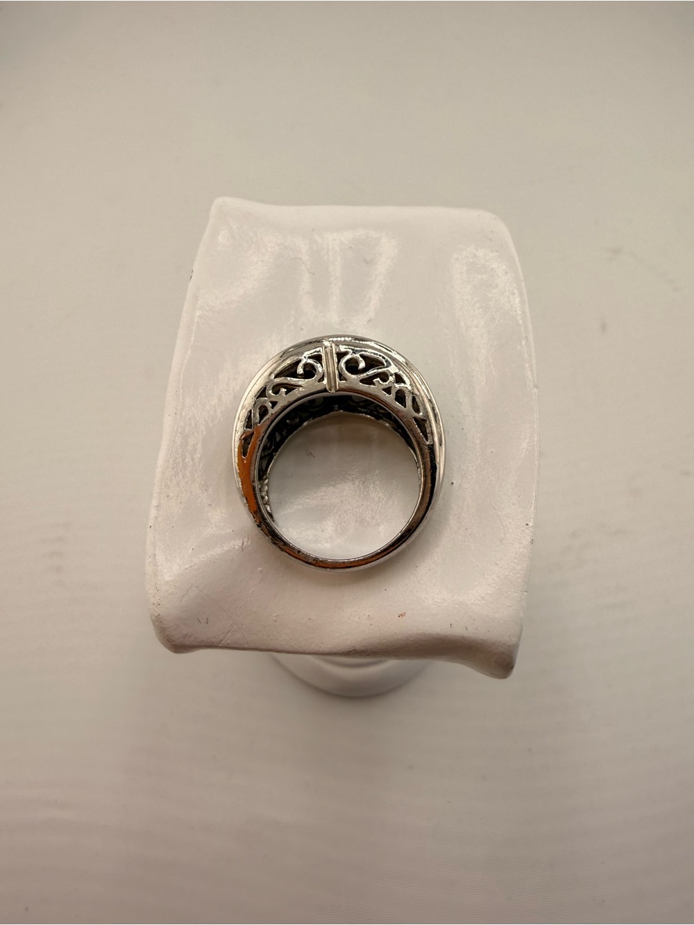 Sterling 925 Silver Band Ring with Pave Cubic Zirconia - Silver - Picture 4 of 7